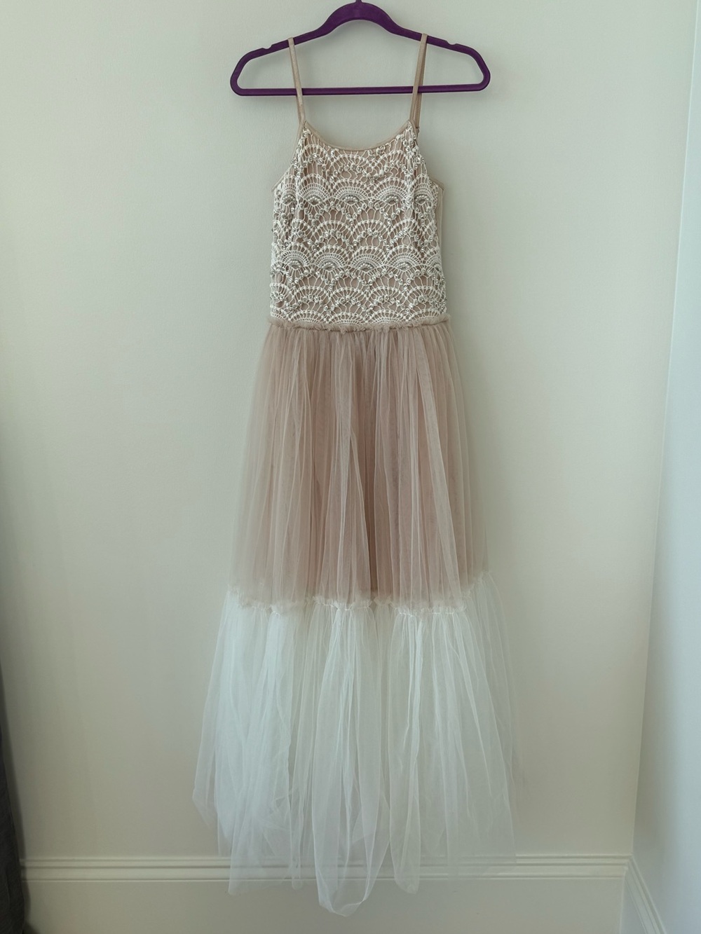 Ooh! La, La! Couture Two-Tone Lace & Tulle Maxi Dress - Cream & Tan